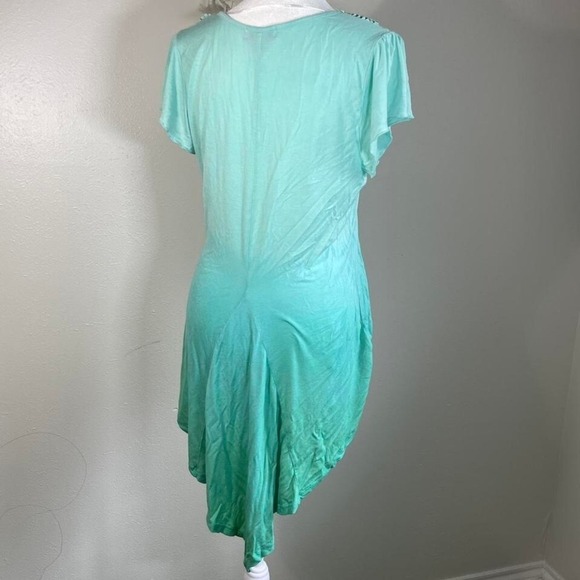 Vintage Y2K One World Beaded Neckline Asymmetrical Hem Blue Ombré Boho Glam - Picture 3 of 7